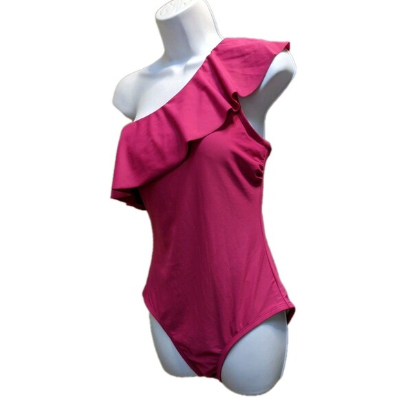 Kona Sol Women's One Piece Swimsuit Sz M One Shoulder Ruffle Pink Beach Resort - Picture 3 of 14
